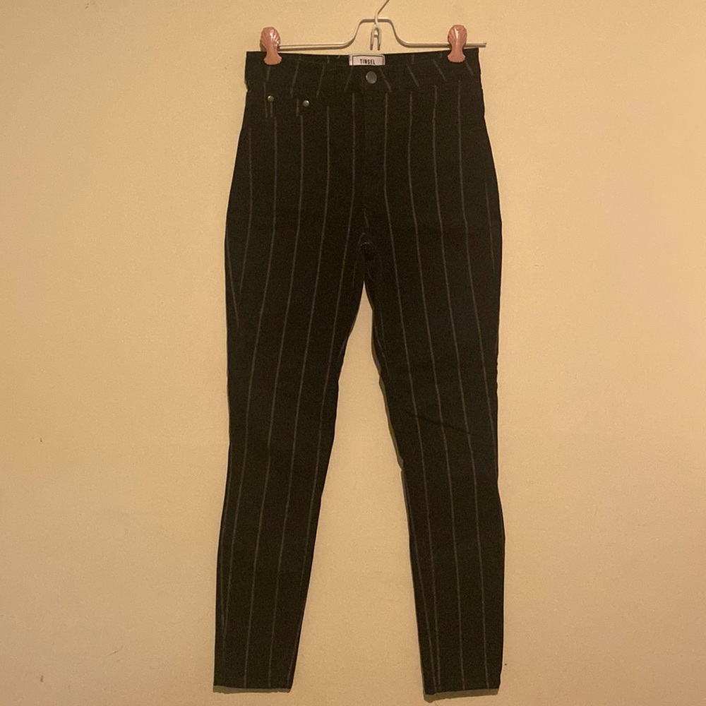 Black Pin Stripe High Rise Tapered Pants size 25